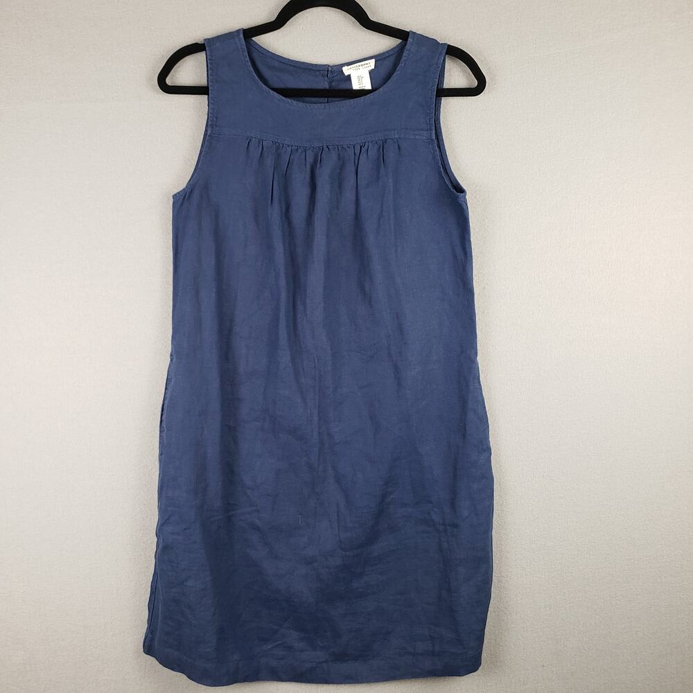 Artisan NY Size S 100% Linen Sleeveless Jumper Dress Navy Coastal‎ Cottagecore